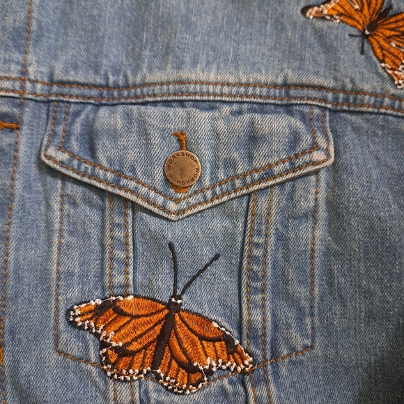 WORKSHOP REPUBLIC CLOTHING denim jean jacket butterfly embroidery western BOHO M - Picture 12 of 14
